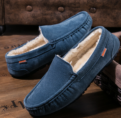 Men's Lined Moccasin Slippers with Soft Sherpa Fleece & Non-Slip Rubber Sole for Indoor & Outdoor Comfort