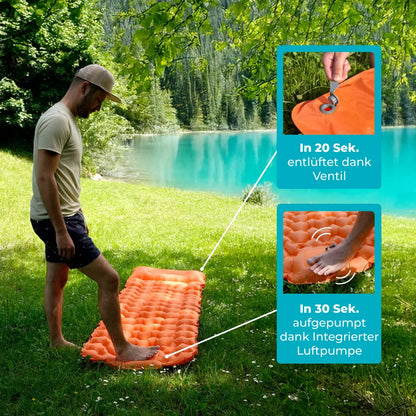 Camping Sleeping Mat Ultralight with Integrated Pump, Inflatable Sleeping Pad for Backpacking, Compact Sleeping Pad 8 cm