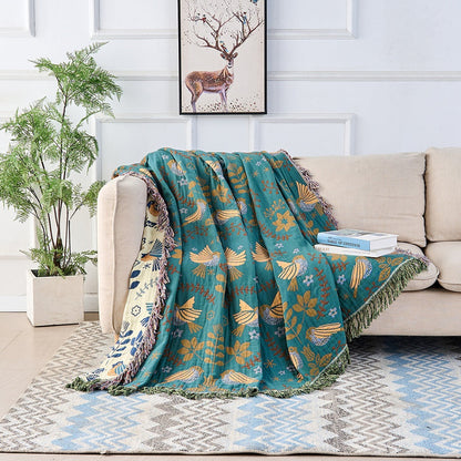 Couverture jeté Rivelle - 100 % coton, design nordique réversible