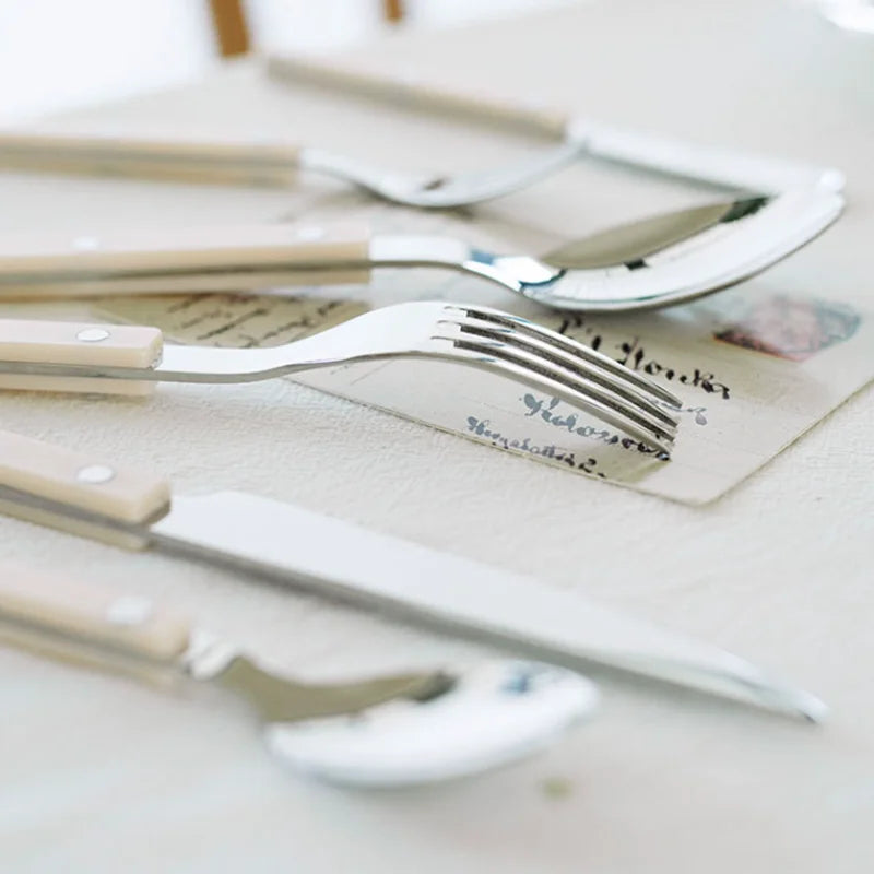 Flatware Set for 6 – Riveted Handle Silverware Service with Knife Fork Spoon – Slim Bistro Stainless Steel Dining Utensils for Everyday