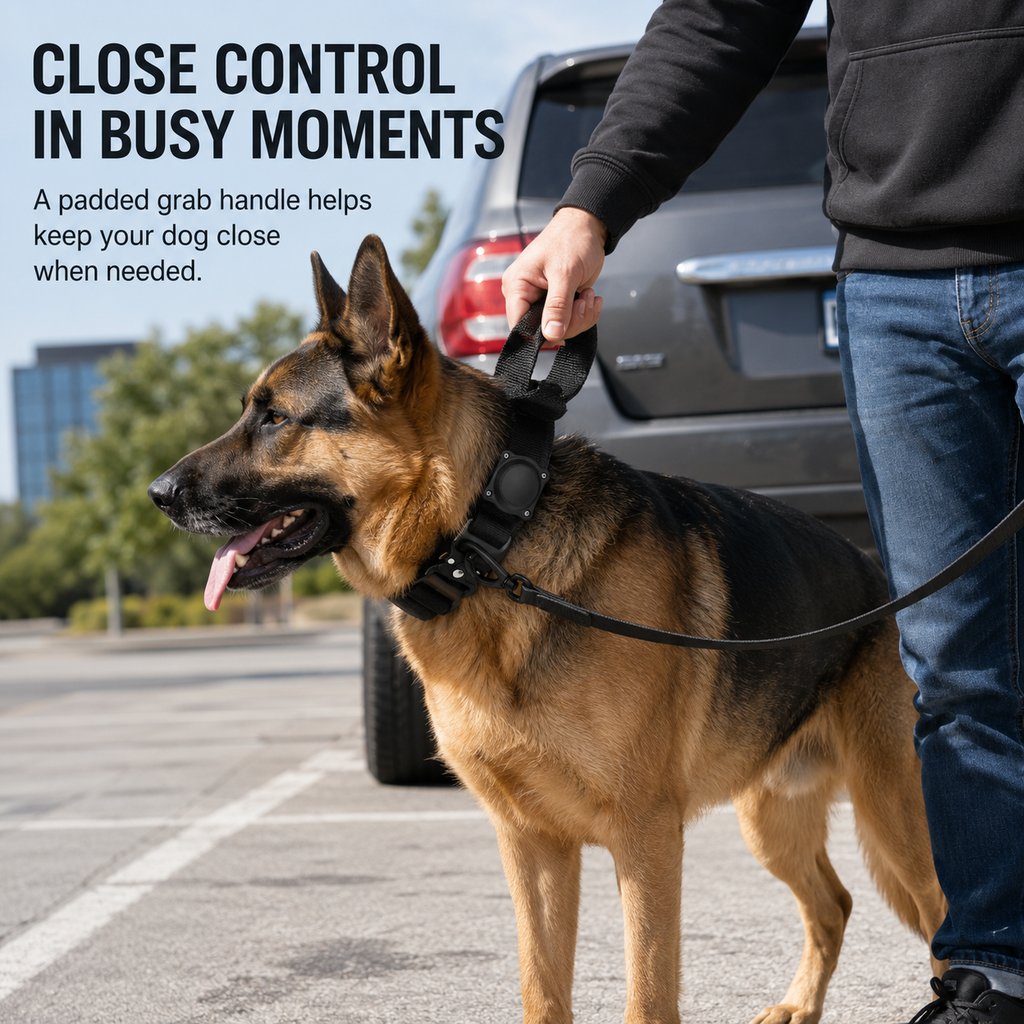 Ortekor AirTag-Compatible Tactical Dog Collar with Control Handle - Close Control for Walks, Trails & Busy Areas