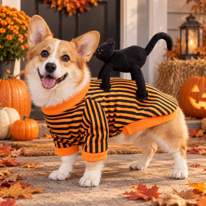 Ortekor Black Cat Rider Halloween Pet Costume - Funny 3D Dog & Cat Outfit for Trick-or-Treating, Parties & Photos with Easy-Movement Design
