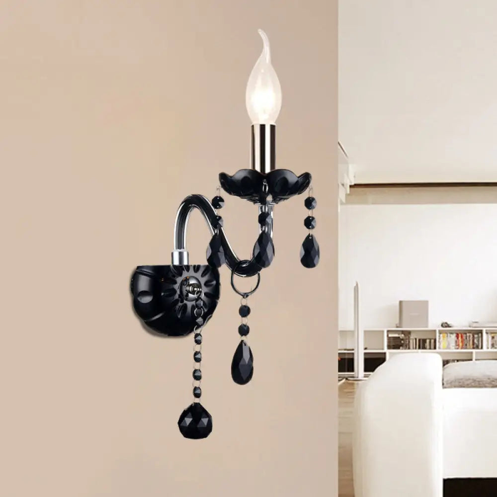 Crystal Wall Sconce Black Finish Mid-Century Modern Design E12 E14 Socket 1-2 Light Fixture for Bedroom Living Room Hallway Indoor Lighting