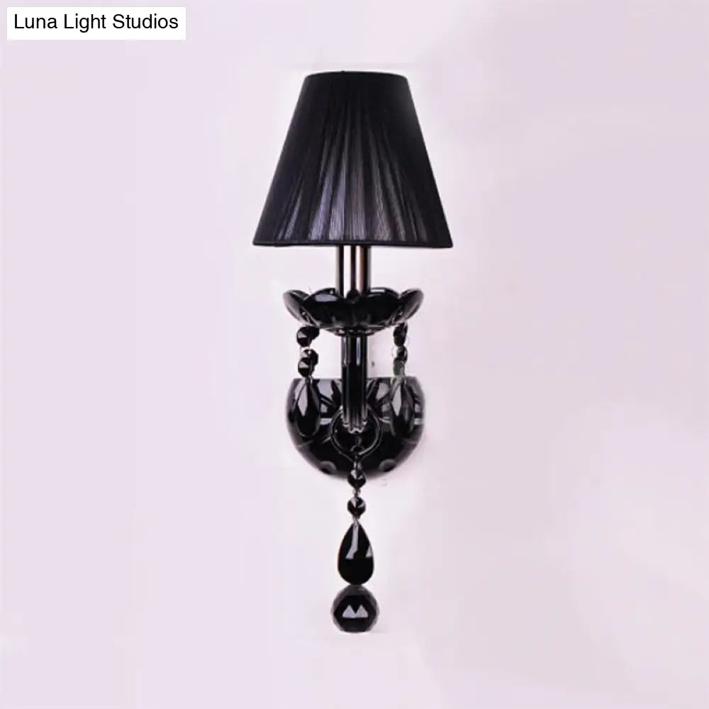 Crystal Wall Sconce Black Finish Mid-Century Modern Design E12 E14 Socket 1-2 Light Fixture for Bedroom Living Room Hallway Indoor Lighting