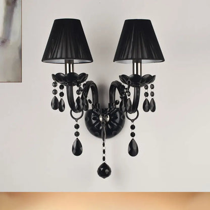 Crystal Wall Sconce Black Finish Mid-Century Modern Design E12 E14 Socket 1-2 Light Fixture for Bedroom Living Room Hallway Indoor Lighting