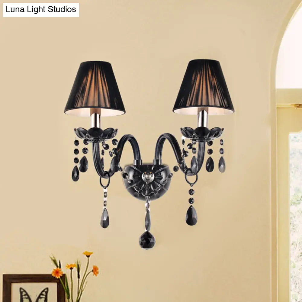 Crystal Wall Sconce Black Finish Mid-Century Modern Design E12 E14 Socket 1-2 Light Fixture for Bedroom Living Room Hallway Indoor Lighting