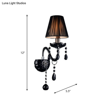 Crystal Wall Sconce Black Finish Mid-Century Modern Design E12 E14 Socket 1-2 Light Fixture for Bedroom Living Room Hallway Indoor Lighting