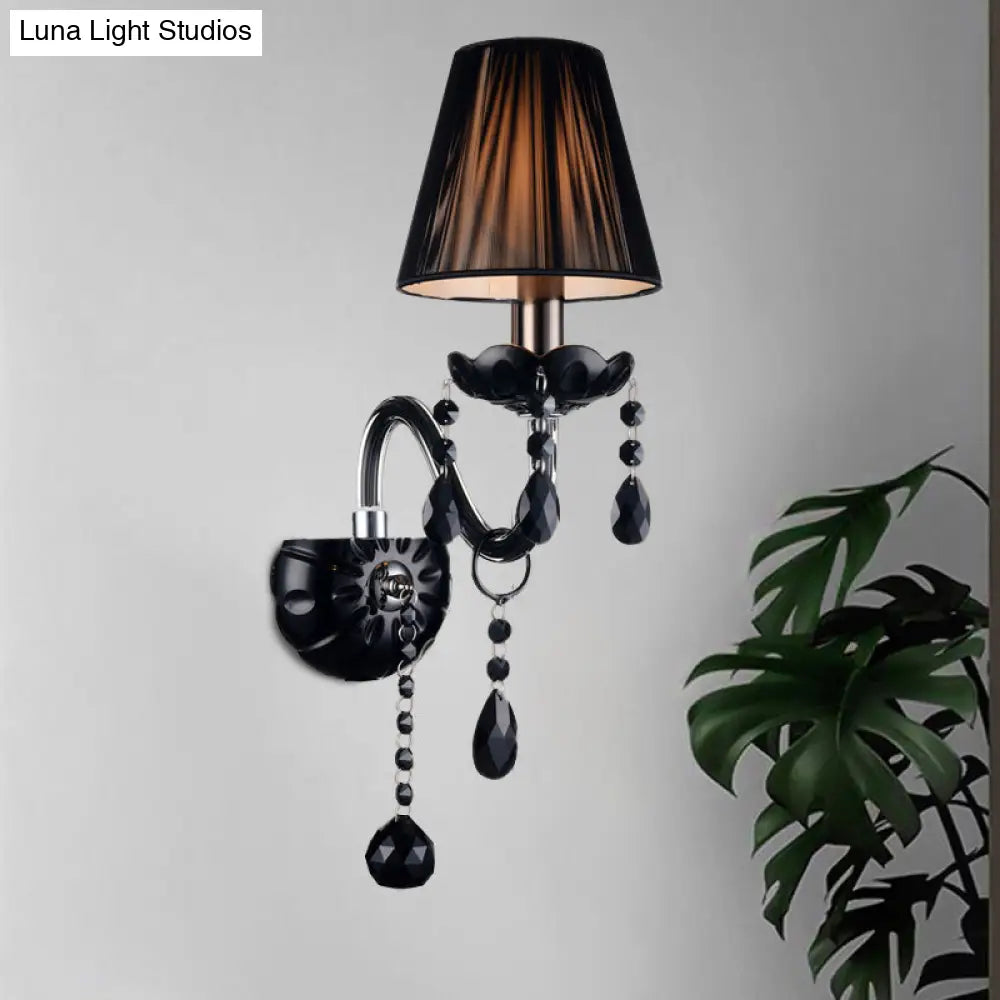 Crystal Wall Sconce Black Finish Mid-Century Modern Design E12 E14 Socket 1-2 Light Fixture for Bedroom Living Room Hallway Indoor Lighting