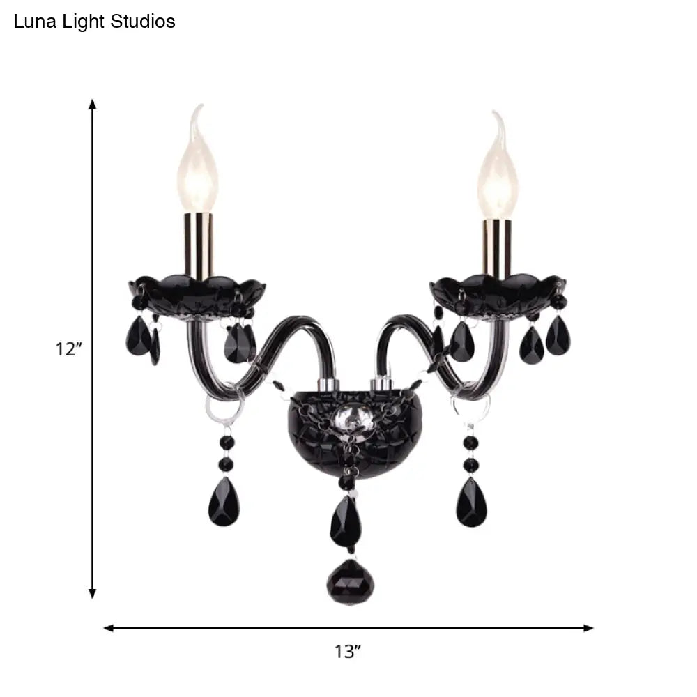 Crystal Wall Sconce Black Finish Mid-Century Modern Design E12 E14 Socket 1-2 Light Fixture for Bedroom Living Room Hallway Indoor Lighting