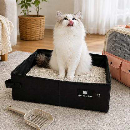 Ortekor Portable Foldable Cat Litter Box for Road Trips, Hotels & RV Travel - Reusable Waterproof Travel Cat Toilet to Stop Leaks & Save Space