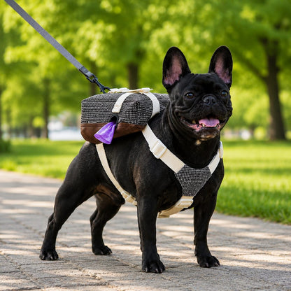 Ortekor Frenchie Adventure Backpack Harness for Daily Walks - Carry Poop Bags, Treats & Keys Without Neck Pulling