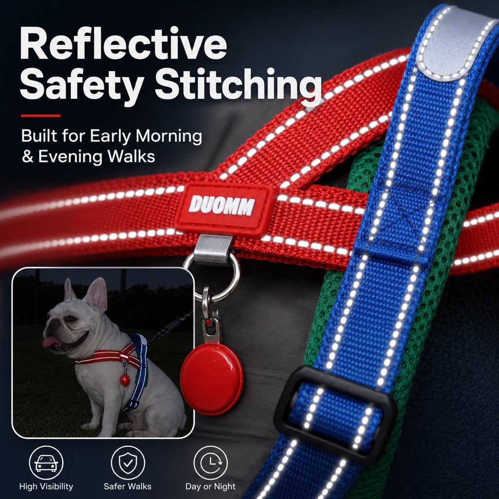 Ortekor No-Choke French Bulldog Harness & Leash Set for Daily Walks - Reflective, Easy-Control Fit for Broad-Chest Dogs