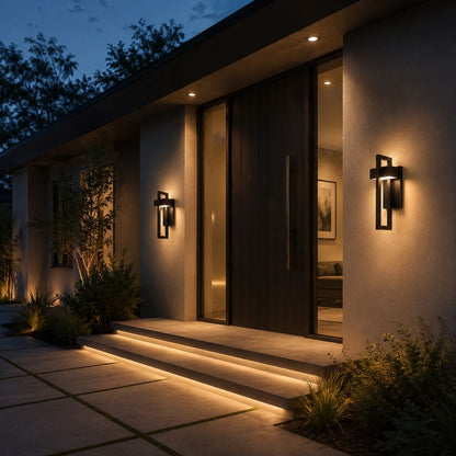 Outdoor Wall Sconce Dual-Beam Light Fixture Black Stainless Steel Weatherproof IP65 Up Down Accent Lighting for Patio Garden Entryway