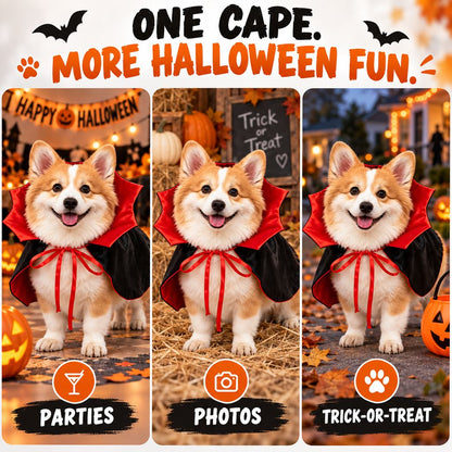 Ortekor Halloween Vampire Dog Cape Costume - Lightweight Black & Red Pet Cloak for Parties, Photos & Easy Dress-Up