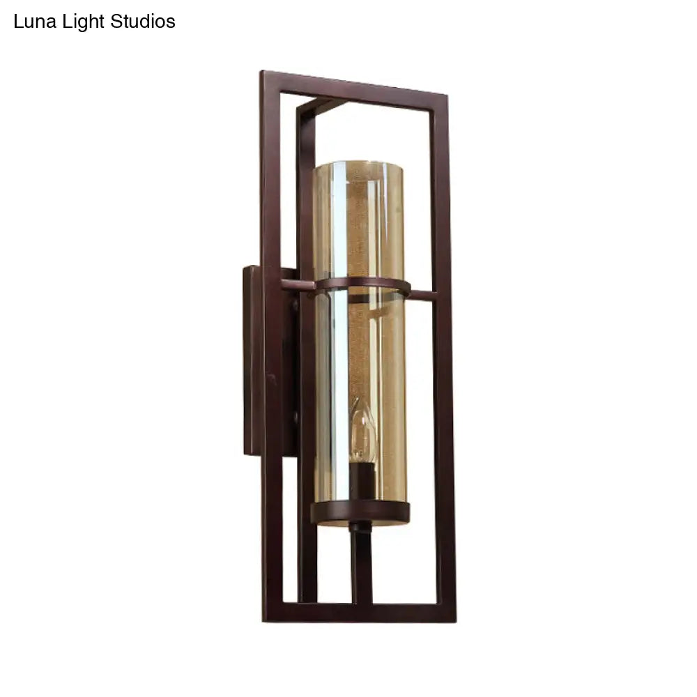 Single-Light Wall Sconce with Golden Glass Shade – Black Metal Frame Fixture for Hallway, Bedroom, Living Room