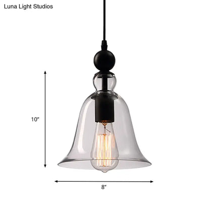 Industrial Glass Bell Pendant Light for Kitchen Island Dining Room | Adjustable Drop Ceiling Hanging Fixture with Clear Shade | Farmhouse