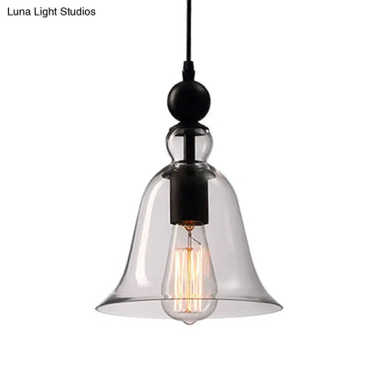 Industrial Glass Bell Pendant Light for Kitchen Island Dining Room | Adjustable Drop Ceiling Hanging Fixture with Clear Shade | Farmhouse