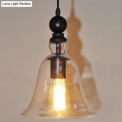 Industrial Glass Bell Pendant Light for Kitchen Island Dining Room | Adjustable Drop Ceiling Hanging Fixture with Clear Shade | Farmhouse
