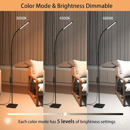 Adjustable LED Reading Floor Lamp with Remote Control Black Metal Modern Task Light with 3 Color Temps & 5 Brightness Levels for Living