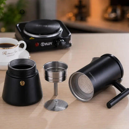 Cafetière italienne en acier inoxydable avec bec verseur anti-goutte – Cafetière expresso compatible induction pour plaques de cuisson gaz, électriques et vitrocéramiques, usage domestique