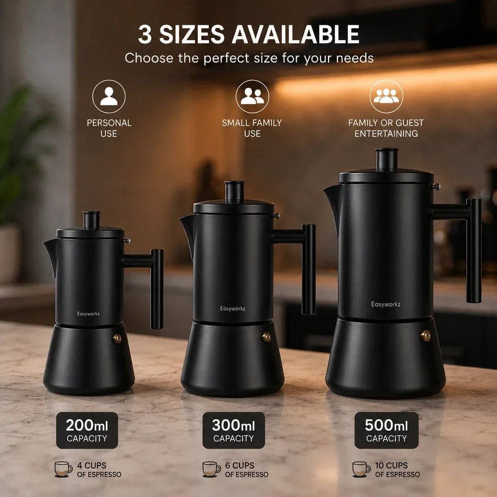 Cafetière italienne en acier inoxydable avec bec verseur anti-goutte – Cafetière expresso compatible induction pour plaques de cuisson gaz, électriques et vitrocéramiques, usage domestique