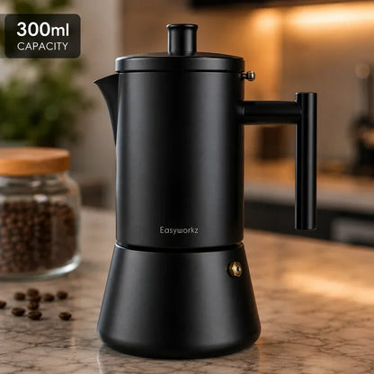 Cafetière italienne en acier inoxydable avec bec verseur anti-goutte – Cafetière expresso compatible induction pour plaques de cuisson gaz, électriques et vitrocéramiques, usage domestique