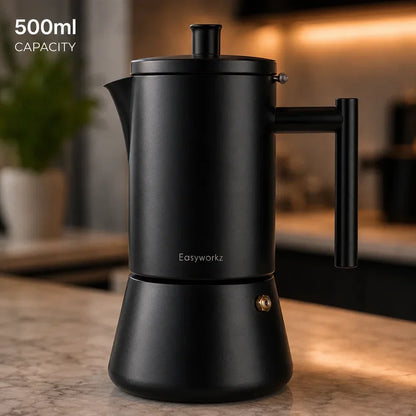 Cafetière italienne en acier inoxydable avec bec verseur anti-goutte – Cafetière expresso compatible induction pour plaques de cuisson gaz, électriques et vitrocéramiques, usage domestique