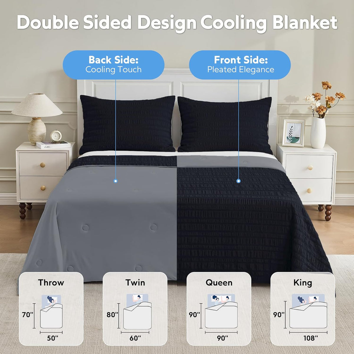 Confort douillet | Couverture rafraîchissante au design réversible | Légère et respirante pour les personnes ayant chaud en dormant