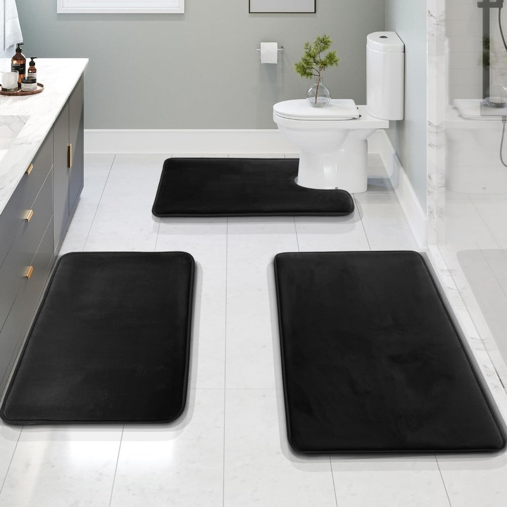Plush Cushioned Bathroom Rug Set Gray Non-Slip 3-Piece Floor Protection for Shower Toilet Sink Areas Quick-Dry Water-Absorbing Home Decor