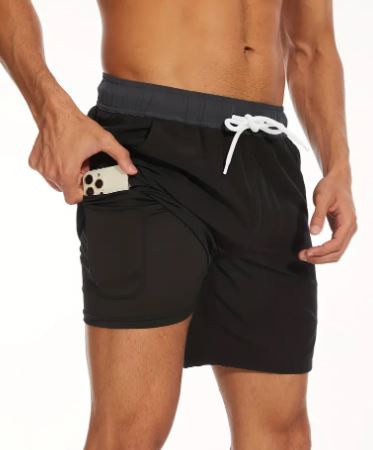 Men's Quick-Dry Swim Trunks with Phone Pocket | Stretch Board Shorts for Beach & Pool | Athletic Leisure Swimwear
