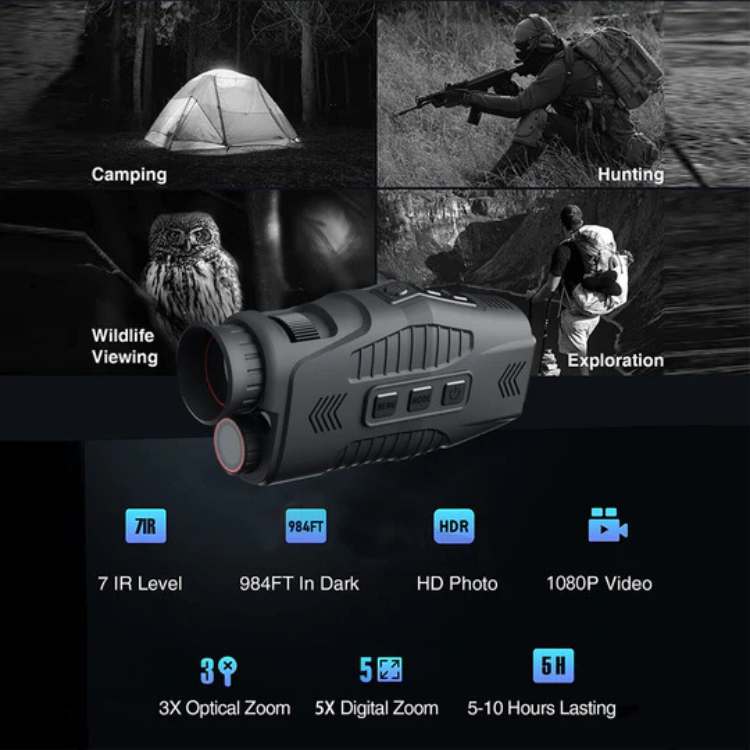 Infrared Night Vision Monocular with HD Recording & 10x Zoom for Hunting, Wildlife & Security