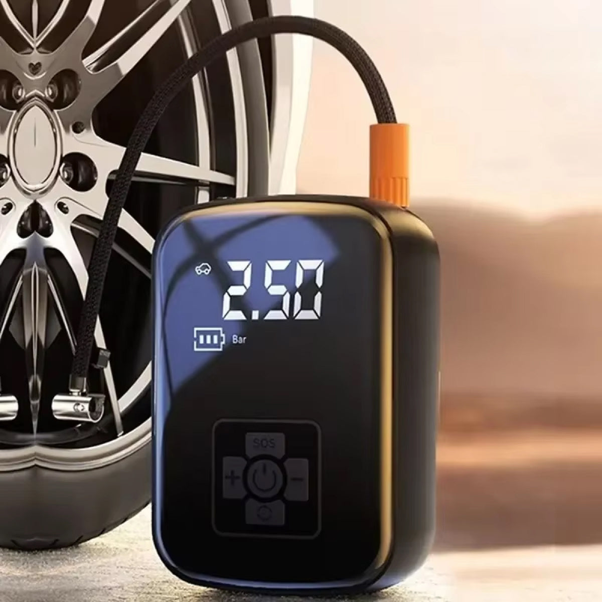 Portable Battery Air Compressor with Auto Shutoff & LED Light for Cars, Bikes, Sports Equipment