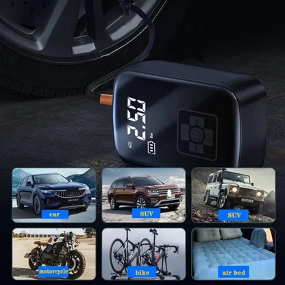 Portable Battery Air Compressor with Auto Shutoff & LED Light for Cars, Bikes, Sports Equipment