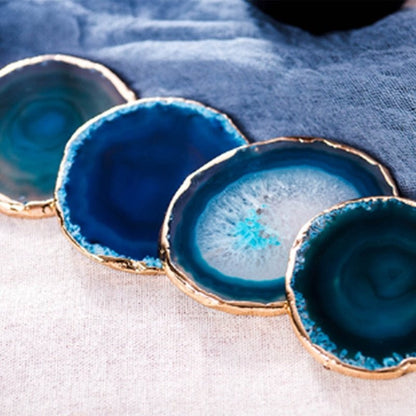 Natural Stone Drink Coasters Set of 2 with Gold-Trimmed Edges for Coffee Table, Dining Room, Kitchen & Bar