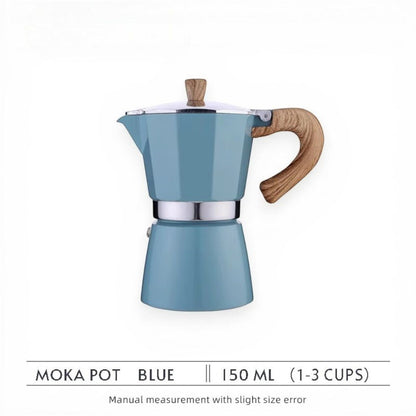 Stovetop Espresso Maker in Azure – Food-Safe Aluminum 3 or 6 Cup Moka Coffee Pot for Gas Electric Induction Stove Kitchen Brewer