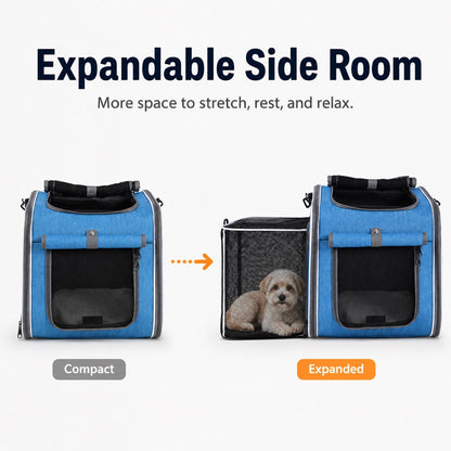 Ortekor 4-in-1 Expandable Bike Pet Carrier Backpack for Cats &Small Dogs - Hands-Free Rides, Car Travel & Vet Trips with Extra Breathing Room