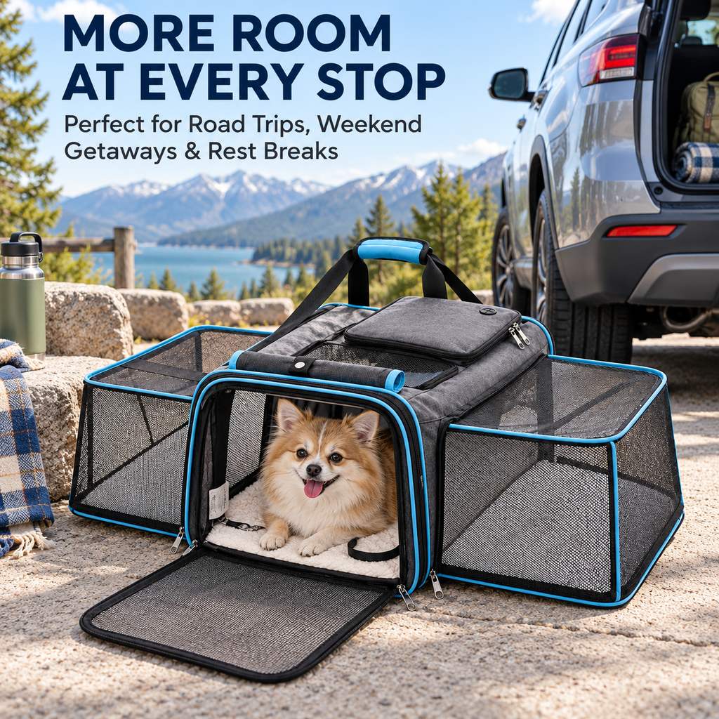 Ortekor Dual-Sided Expandable Pet Carrier for Cats & Small Dogs - More Room for Road Trips, Vet Visits & Travel