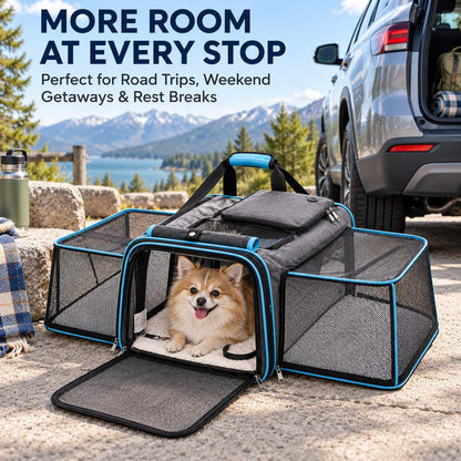 Ortekor Dual-Sided Expandable Pet Carrier for Cats & Small Dogs - More Room for Road Trips, Vet Visits & Travel