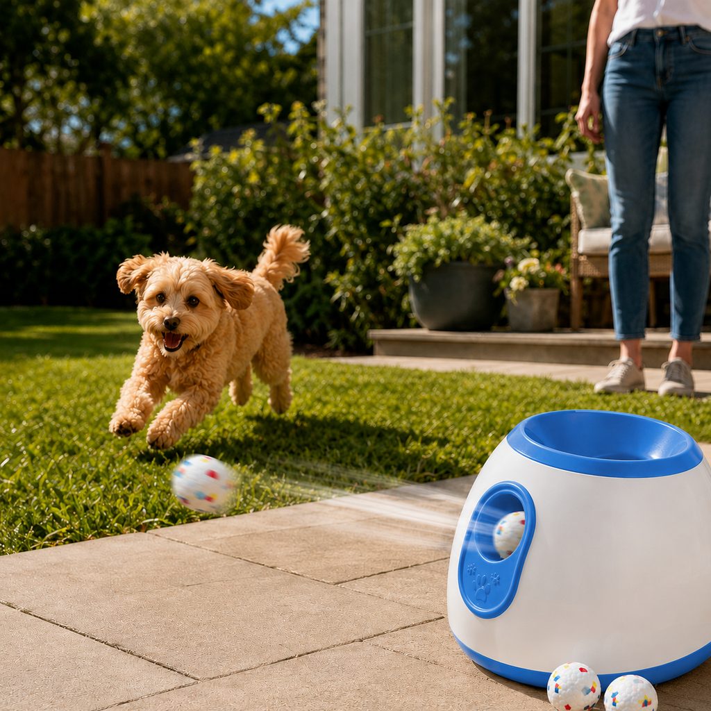 Ortekor Mini Automatic Dog Ball Launcher for Small Dogs - Less Manual Throwing for Indoor & Backyard Fetch
