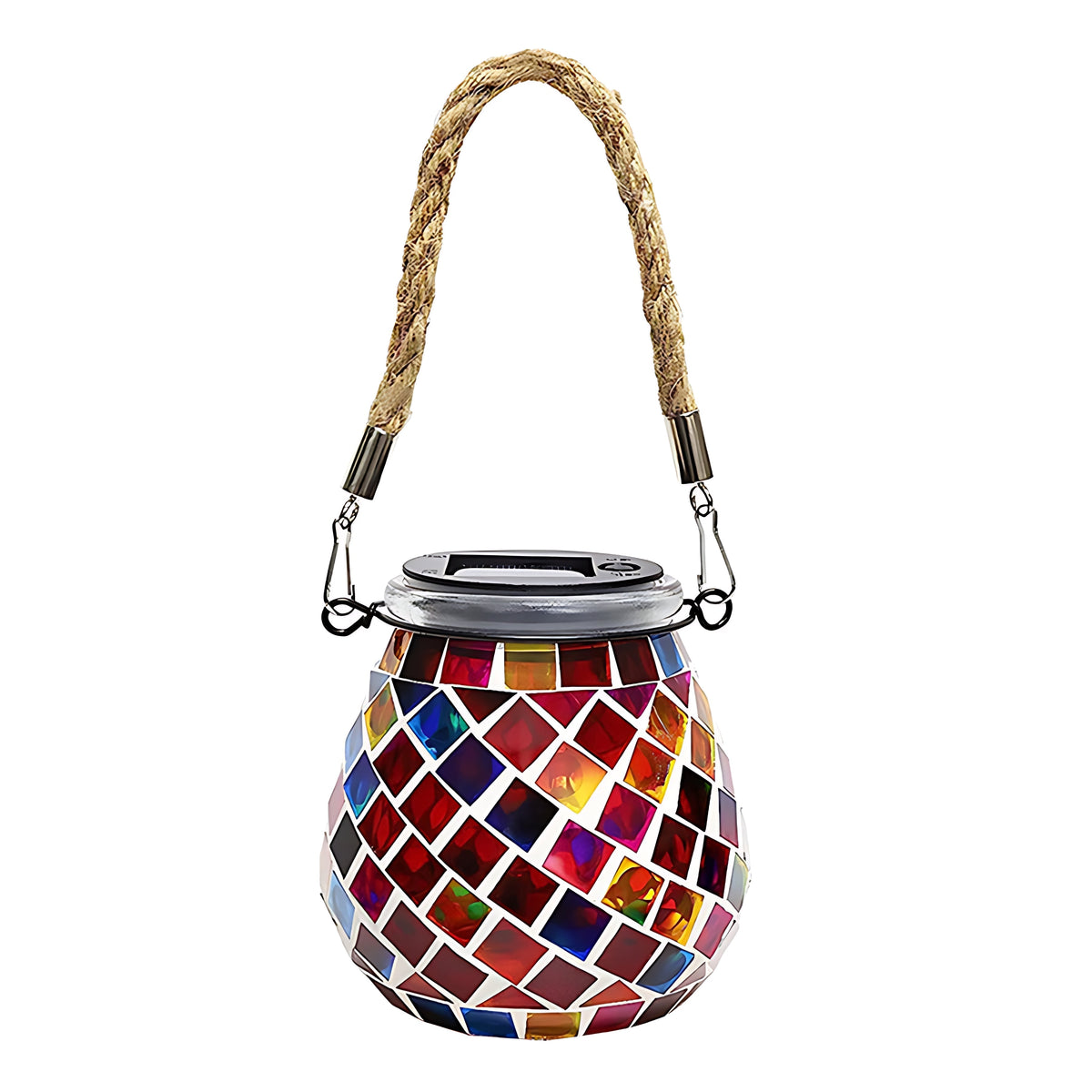 Solar Stained Glass Outdoor Lantern — Handcrafted Mosaic Garden Light with Auto Dusk-to-Dawn