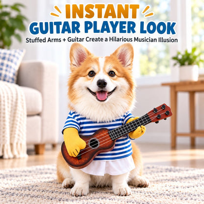 Ortekor Funny Guitar Player Dog Costume with Fake Arms & Guitar - Halloween Party Outfit for Instant Photo-Ready Fun