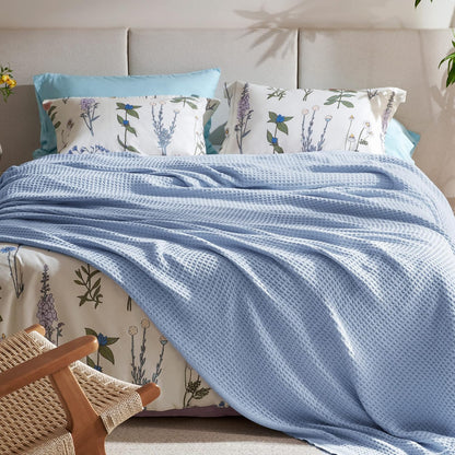 Pure Cotton Thermal Blanket – Queen 90×90 in – Textured Weave Layer for All Seasons – Lightweight & Breathable Throw for Bed or Sofa
