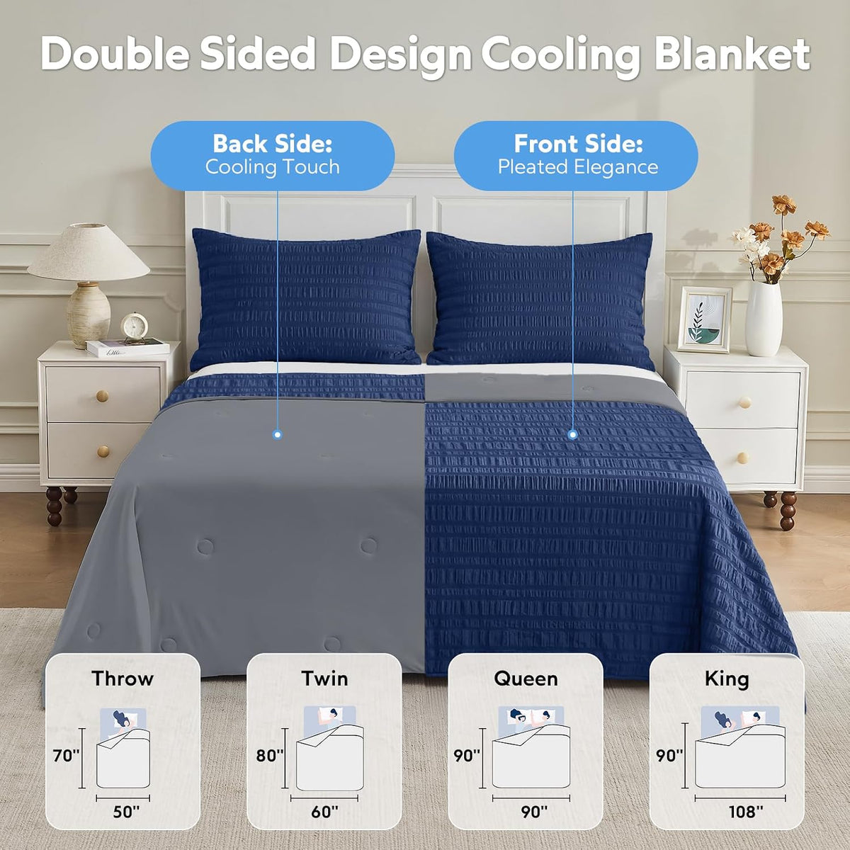 Confort douillet | Couverture rafraîchissante au design réversible | Légère et respirante pour les personnes ayant chaud en dormant