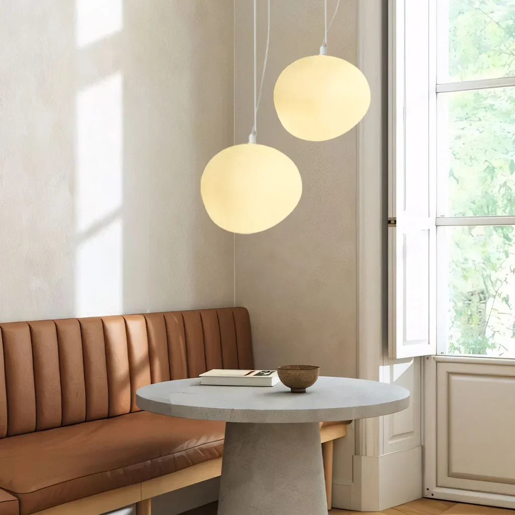 Frosted Glass Overhead Light Fixture Oval Shape White for Kitchen Island Dining Table Bedroom Ceiling Suspended Adjustable Heights Four Size