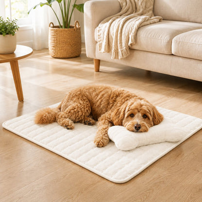 Ortekor Plush Pet Bed Mat with Detachable Bone Pillow – Cozy Indoor Resting Bed for Dogs & Cats with Non-Slip Bottom