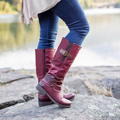 Mid-Calf Side Zip Leather Boots for Women – Weather-Resistant Fall & Winter Footwear
