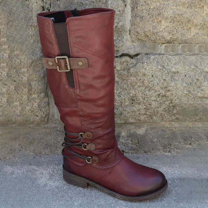 Mid-Calf Side Zip Leather Boots for Women – Weather-Resistant Fall & Winter Footwear