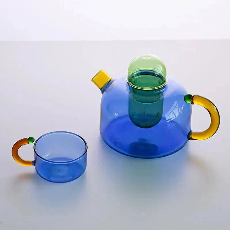 Heat-Resistant Glass Infuser Set 14 oz Amber Loose Leaf Brewing Pot Matching Cups Filter Kitchen Counter Drinkware Herbal Blend Station Orga