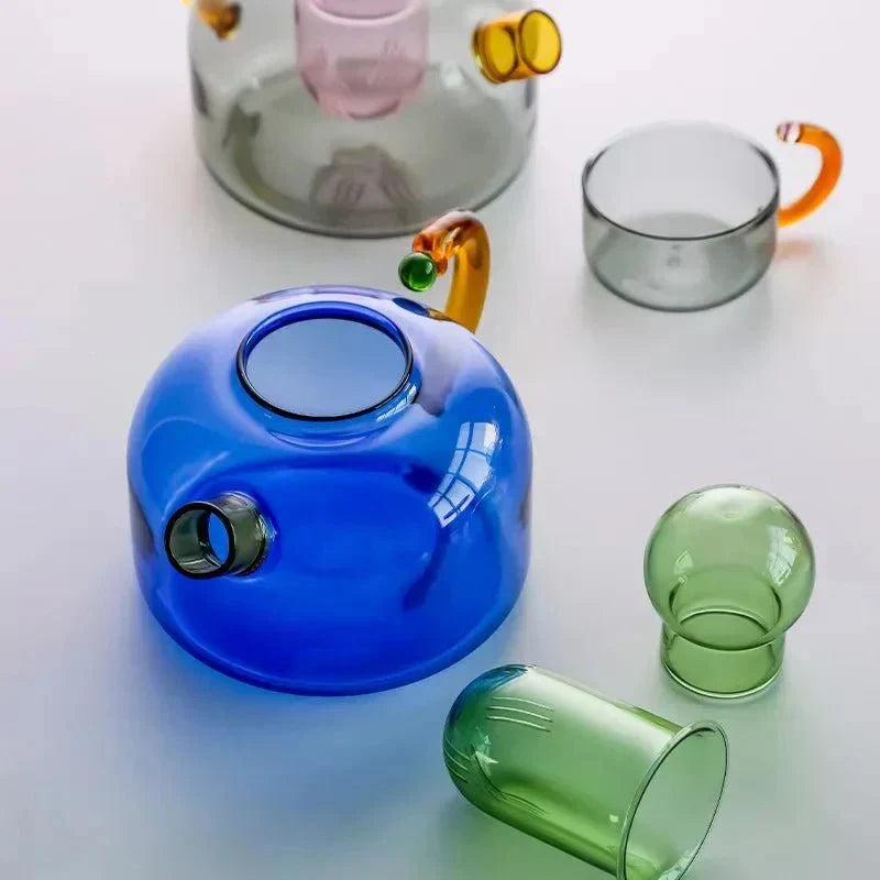 Heat-Resistant Glass Infuser Set 14 oz Amber Loose Leaf Brewing Pot Matching Cups Filter Kitchen Counter Drinkware Herbal Blend Station Orga