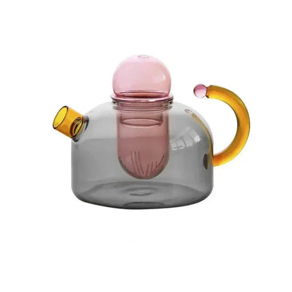 Heat-Resistant Glass Infuser Set 14 oz Amber Loose Leaf Brewing Pot Matching Cups Filter Kitchen Counter Drinkware Herbal Blend Station Orga